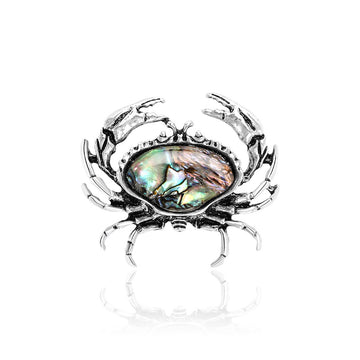 Abalone Shell Body Crab Brooch in Antique Silver Tone