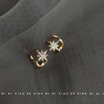 Gold Double Layer Hoop Studs With Crystal Starburst Stars