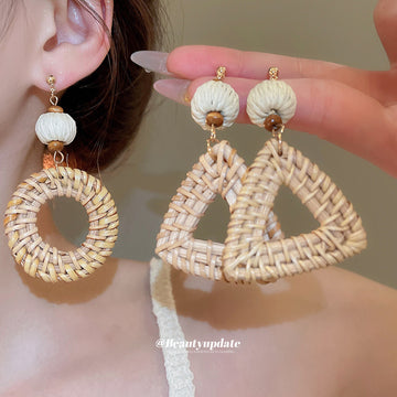 Woven Triangle and Round Openwork Drop Earrings