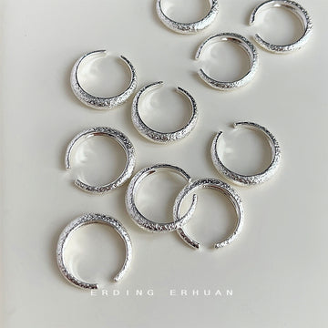 Silver Frosted Texture Open Adjustable Thick Band Ring