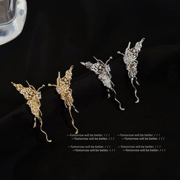 Abstract Liquid Butterfly Stud Earrings Crystal Wavy Tail