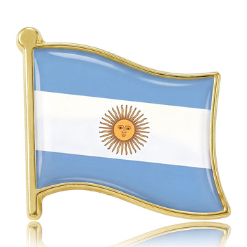 Argentina Flag Brooch In Blue White And Gold With Polished Metal Detail