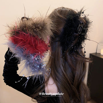 Black Feather Hair Claw With Beaded Spray And Unlisted Colors