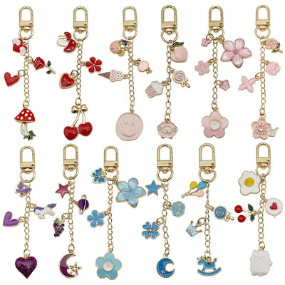 Catalog view of the pictured floral celestial and sweet metal clasp keychain on a light background
