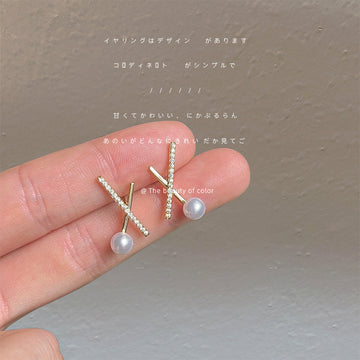 Gold-Tone Pavé Crystal X Cross Pearl Stud Earrings
