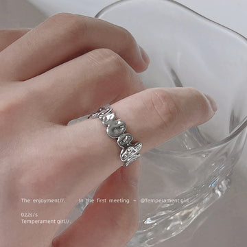 Silver Open Adjustable Ring Linked Molten Animal Band