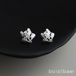 Matte Silver Stitched Star Stud Earrings Openwork Design