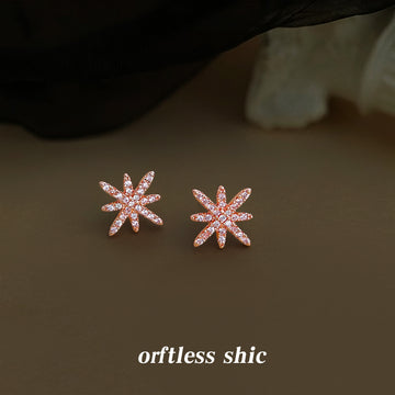 Rose Gold Tone Pink Stone Eight Point Starburst Stud Earrings