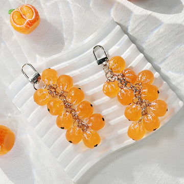 Cluster of Ten Resin Mandarin Oranges Snap-Hook Keychain