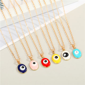 Gold Tone Round Candy Resin Evil Eye Pendant Necklaces in Six Colors