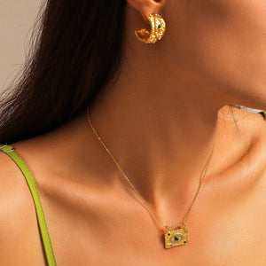 Textured Evil Eye Ring Bracelet Necklace And Hoop Earrings