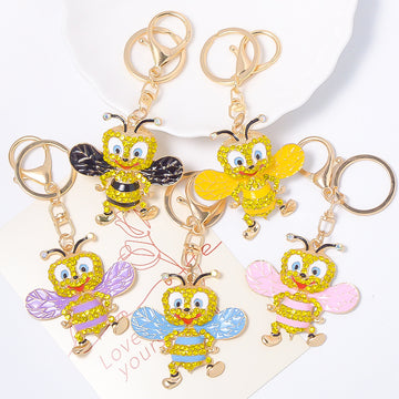 Rhinestone Bee Keychain Metal Cartoon Insect Charm