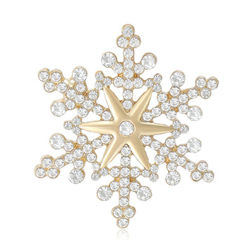 Crystal Snowflake Brooch With Faceted Crystals And Polished Metal Details