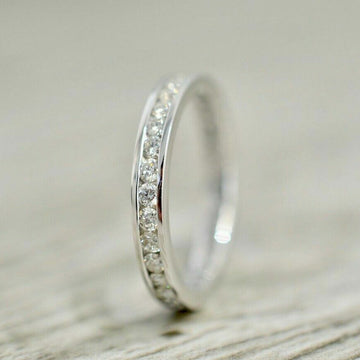 Silver Channel Set Clear CZ Eternity Band Ring Sizes 6-10