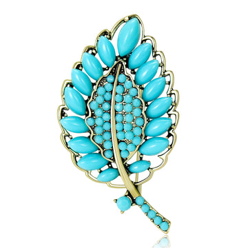 Cat Eye Leaf Brooch Rhinestone Vein Accent Pin Metal Pin