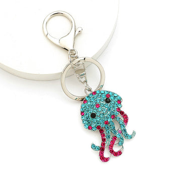 Rhinestone Jellyfish Keychain Metal Ocean Animal Bag Charm