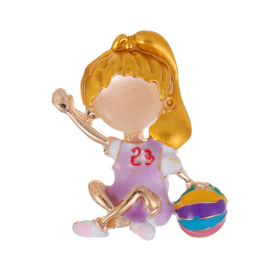 Front product view of the flower brooch pin in gold and purple