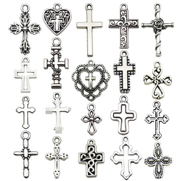 Antique Silver Cross and Heart Metal Charms with 21 Listed Options