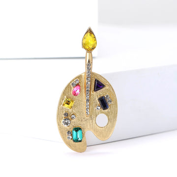 Artist Palette and Brush Brooch With Multicolor Crystals
