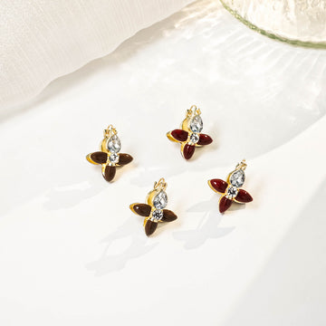 Brown and Burgundy Petal Clear Look Floral Stud Earrings