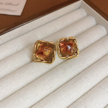 Brown Resin Geometric Stud and Clip On Earrings Collection