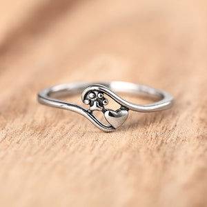Electroplated Silver-Tone Brass Paw and Heart Band Ring, Sizes 6-10