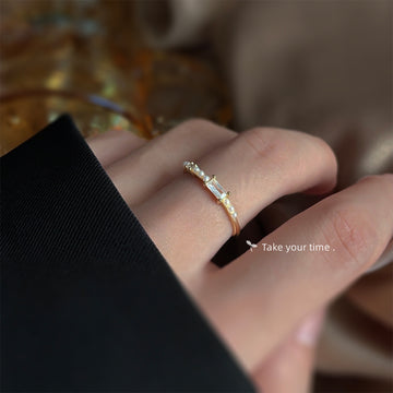 Gold Tone Clear Stone Row And Star Accent Open Adjustable Ring