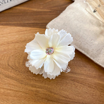 Small Fabric Flower Clear Claw Hair Clips Pink White Blue