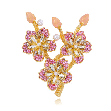 Pink White Peach Blossom Metal Brooch Pin for Jackets and Lapels