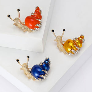 Enamel Snail Brooch Rhinestone Gold Tone Shell Pin