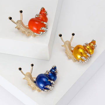Enamel Snail Brooch Rhinestone Gold Tone Shell Pin