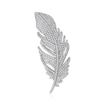 Pave Clear Crystal Feather Brooch Gold Silver Tone Alloy Pin