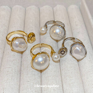 Large Irregular Pearl Like Open Ring In Silver Or Gold Tone