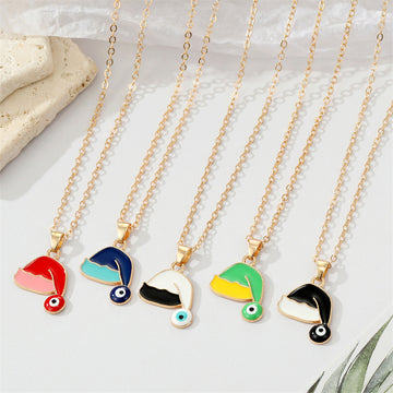 Gold Tone Colorful Santa Hat Evil Eye Pendant Necklaces