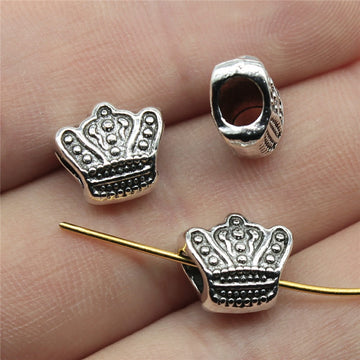 Small Crown Shaped Large-Hole Antique Silver Metal Bead