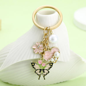 Enamel Flower and Butterfly Charm Keychains, Alloy, 31 Styles