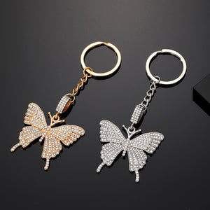 Rhinestone Butterfly Keychains Gold Silver Metal 2 Colors