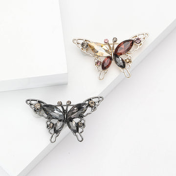 Open Wing Marquise Crystal Butterfly Brooch in Brown or Gray