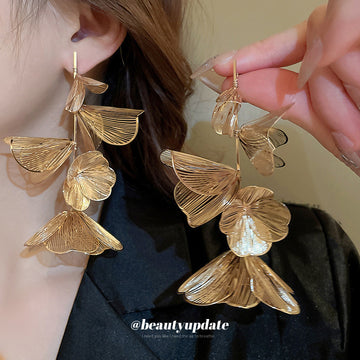 Layered Metal Petal Cluster Drop Earrings Fashion Jewelry