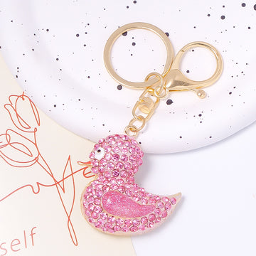 Rhinestone Duck Keychain Gold Metal Pink Yellow Clear