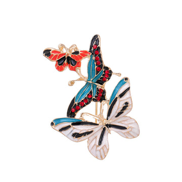 Red Gold Tone Butterfly Enamel Two Designs Metal Brooch Pin 3.2 x 4.3 cm 3.2 x 4.3 cm