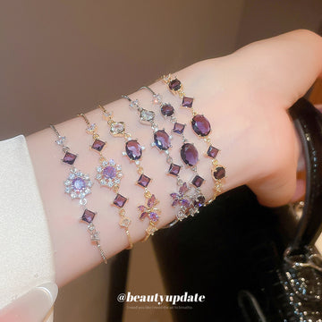 Purple Crystal Slider Bracelet Butterfly Flower Oval Styles