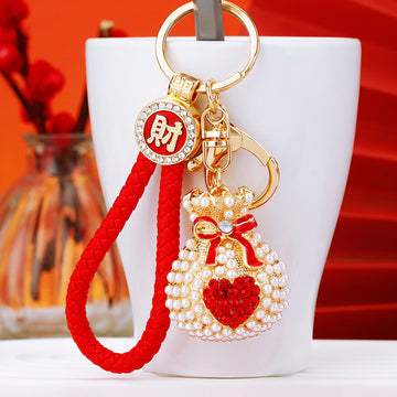Pearl Heart Fortune Pouch Keychains with Braided Wrist Loop Options