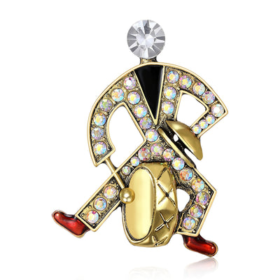 Drummer Figure Brooch front view on a plain background