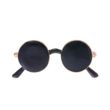 Black Round Sunglasses Brooch with Slim Gold Tone Frame