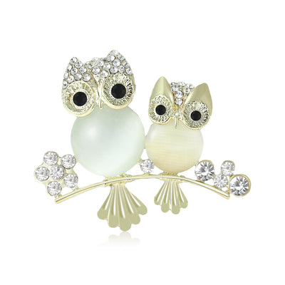 Two Owl Branch Brooch front view