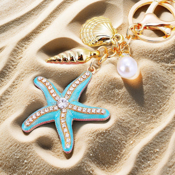 Crystal Starfish Keychains in Blue Purple Pink Yellow and Assorted Colors