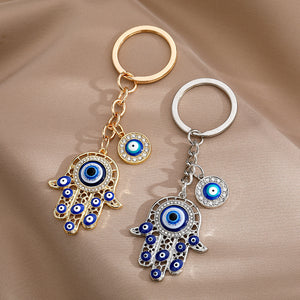 Openwork Hamsa Evil Eye Split-Ring Keychain, Gold or Silver Tone