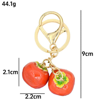 Persimmon Enamel Keychain Gold Tone Lucky Fruit Bag Charm