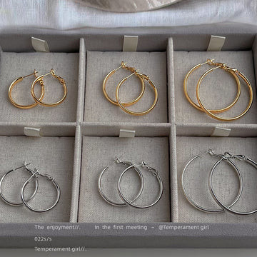 Minimal Round Hoop Earrings In Gold And Silver Tone Three Sizes